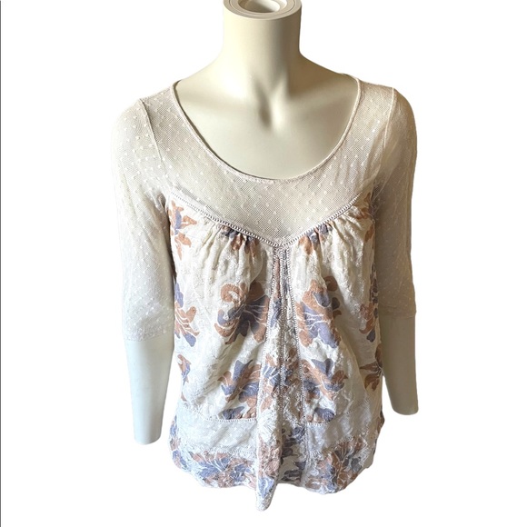 Anthropologie Meadow Rue Lace 3/4 Sleeve Top - Size Small - Picture 2 of 10